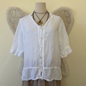Minimal Earthy 100% Linen Button Up Shirt White Boho Coastal Classic Mori Girl